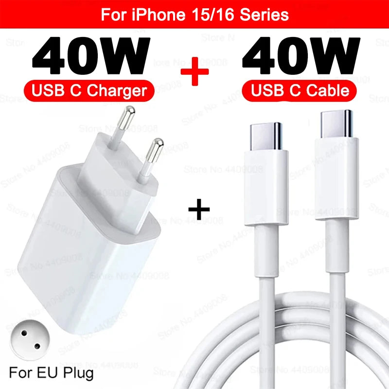 PD 40W Fast Charger For iPhone 15 11 12 13 14 16 Pro Max Quick Charging Cable For iPhone 16 15 14 Plus Charger Phone Accessories