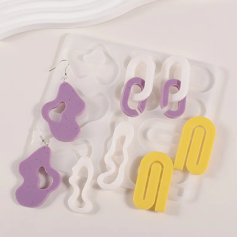DIY Earrings Epoxy Resin Mold Set Geometric Pendants Necklaces Jewelry Making Silicone Craft Molds With Hooks Art Supplies