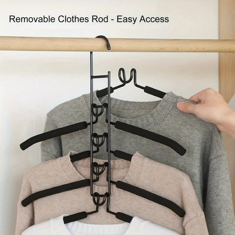 1pc Heavy-Duty Space-Saving Clothes Hanger - Multi-Layer Metal Garment Organizer with Non-Slip Foam Pads, Sturdy Closet Hanger