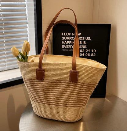 Straw bag bag women's summer inswind 2024 new beach seaside outdoor travel vacation large capacity shoulder bag
