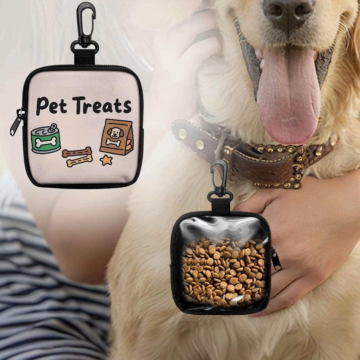 1Pcs Dog Print Dog Treat Bag with Hook Zipper Pet Training Puppy Walking Bag Dog Training Accessories