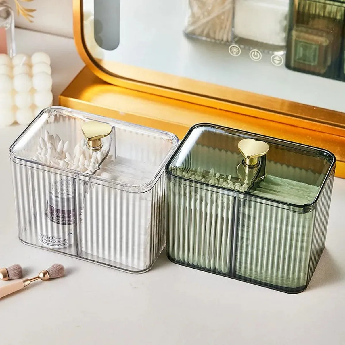 Qtip Holder Dispenser  Clear Bathroom Organizer Jar  Swab/Pad/Ball Holder Container Cosmetics Storage Boxes for Vanity