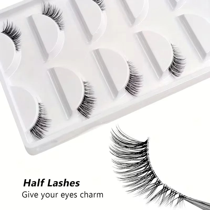 5 pairs Natural Look Curly Half Lashes-Add Volume and Definition to Your Eyes for Dating, Parties, and Stage Makeup-Half Lashes