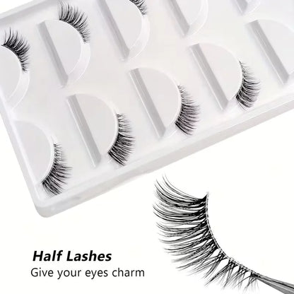 5 pairs Natural Look Curly Half Lashes-Add Volume and Definition to Your Eyes for Dating, Parties, and Stage Makeup-Half Lashes
