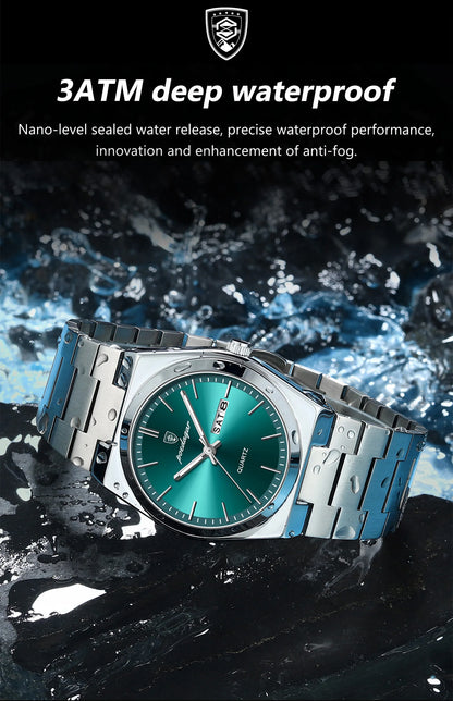 POEDAGAR Exquisite Business Men Watch Stainless Steel Waterproof Luminous Man Wristwatch Date Week Classic Men's Quartz Watches