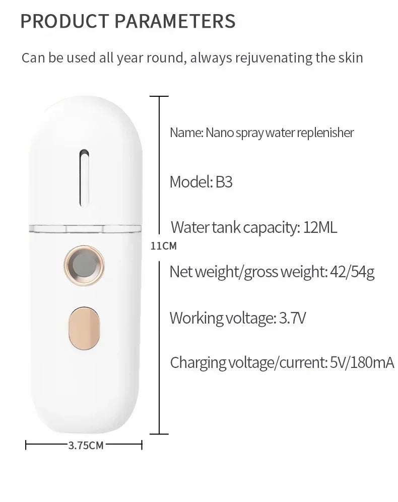 Mini Portable Humidifier Nano Mister Facial Steamer Device Beauty Spray Hydrating Apparatus Cold Spray Apparatus Rechargeable