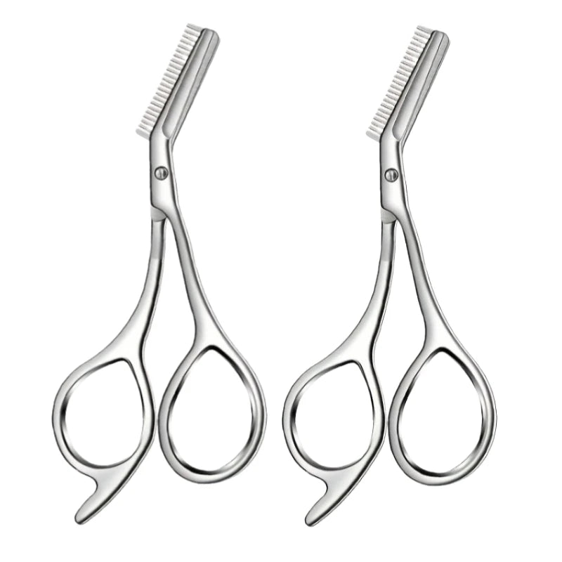 Professional Stainless Steel Eyebrow Scissors with Comb Hypoallergenic Ergonomic Two-Handed Design Precision Shaping & Grooming