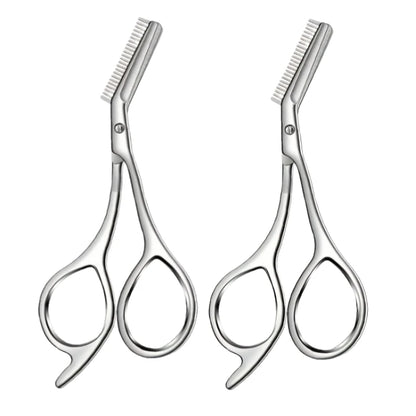 Professional Stainless Steel Eyebrow Scissors with Comb Hypoallergenic Ergonomic Two-Handed Design Precision Shaping & Grooming