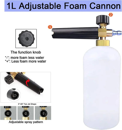 1L Car Cleaning Foam Gun 1/4 Quick Connector Adjustable High Pressure Soap Foamer Car Wash Pressure Washers Soap Foam Generator