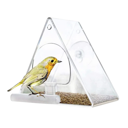 Window Bird Feeder Ultra-Strong Suction Cup, and Weather-Resistant Design for Garden Yard Patio Triangle Acrylic Bird Feeder