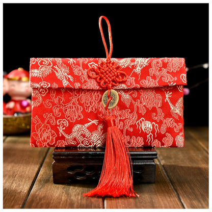 Chinese Style Brocade Red Envelope Bag Spring Festival Luck Red Packets Bag for Chinese Wedding Birthday Invitation Card Bag