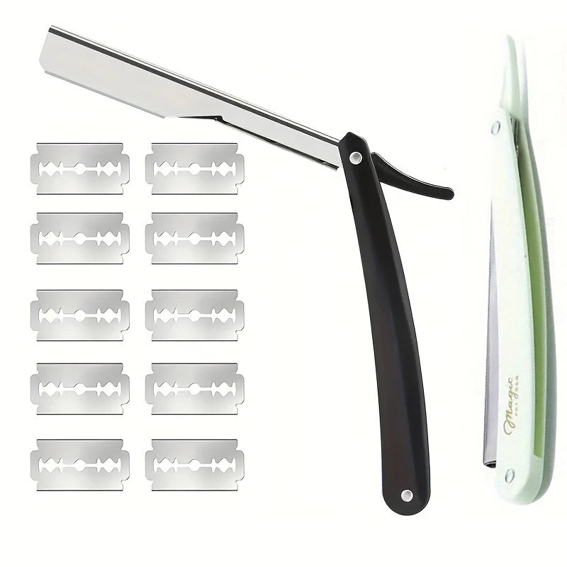 Manual Shaver for Men Barbershop Razor Stainless Steel Shank Is Easy To Use Safety Razor 1Pcs Shaving Razor with 10pcs Blades