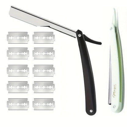 Manual Shaver for Men Barbershop Razor Stainless Steel Shank Is Easy To Use Safety Razor 1Pcs Shaving Razor with 10pcs Blades
