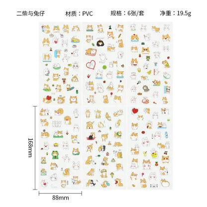 6Pieces/Set Transparent Pvc Waterproof Cartoon Sticker DIY Hand Account Decorative Stickers Kawaii Phone Cup Stickers