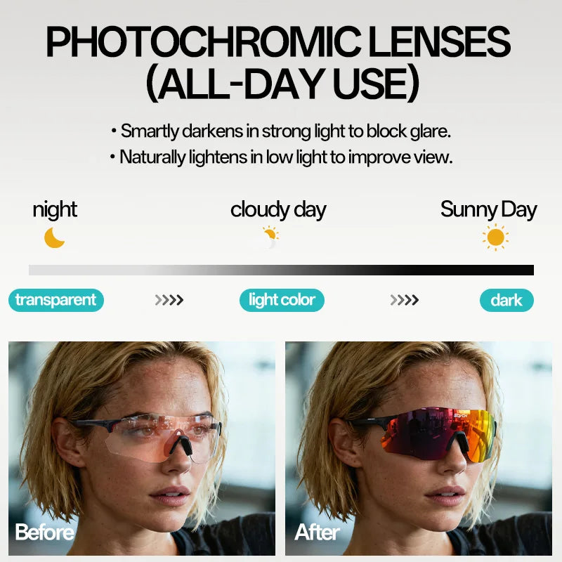 SCVCN Photochromic Cycling Glasses Man Bicycle Eyewear Cycling Running Women Bike UV400 Goggles Outdoor Sports Sunglasses