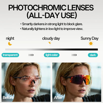 SCVCN Photochromic Cycling Glasses Man Bicycle Eyewear Cycling Running Women Bike UV400 Goggles Outdoor Sports Sunglasses