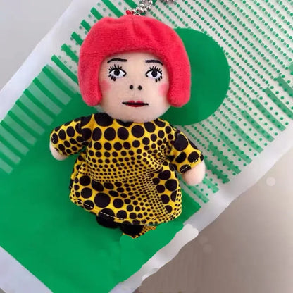 10cm New Yayoi Kusama humanoid Polka-dot No face Man keychain bag hanging decoration plush toy pendant