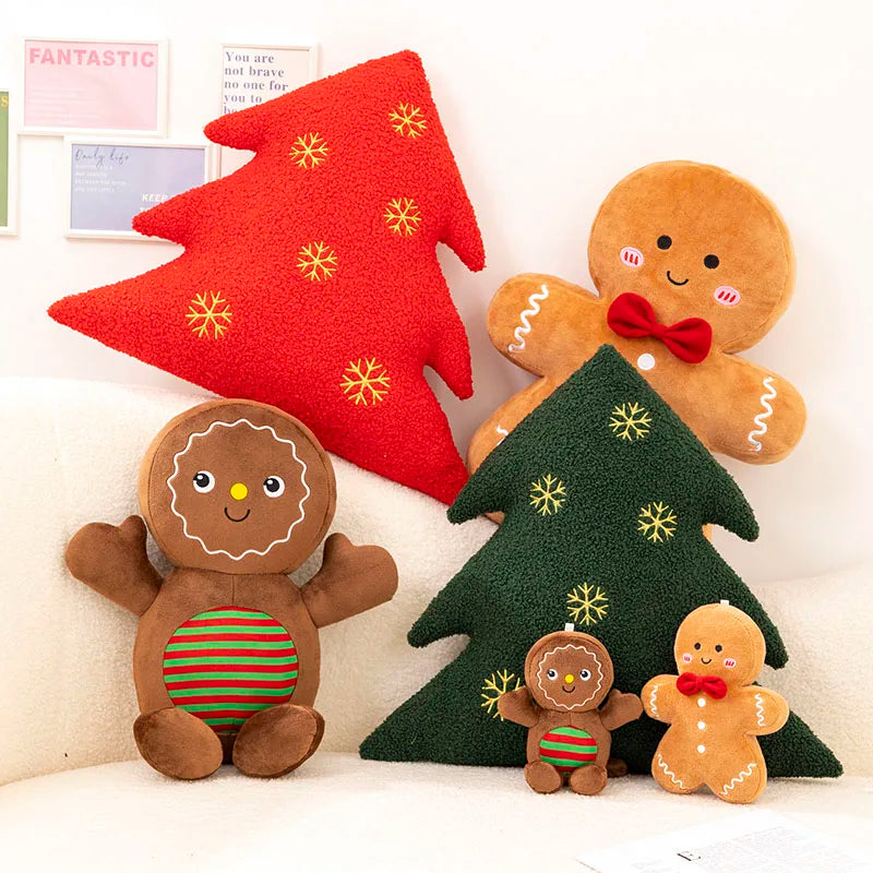 Adorable Ginger Bread Plush Toy Stuffed Caramel Chocolate Gingerbread Man Cushion Christmas Tree House Bow Ring Decor Xmas Deer
