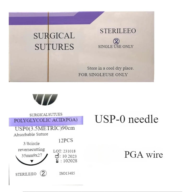 Veterinary absorbable suture, polyglycolic suture 3-0  (0/2-0/3-0/4-0 medical suture) (12 pcs/90cm round suture/reverse suture)