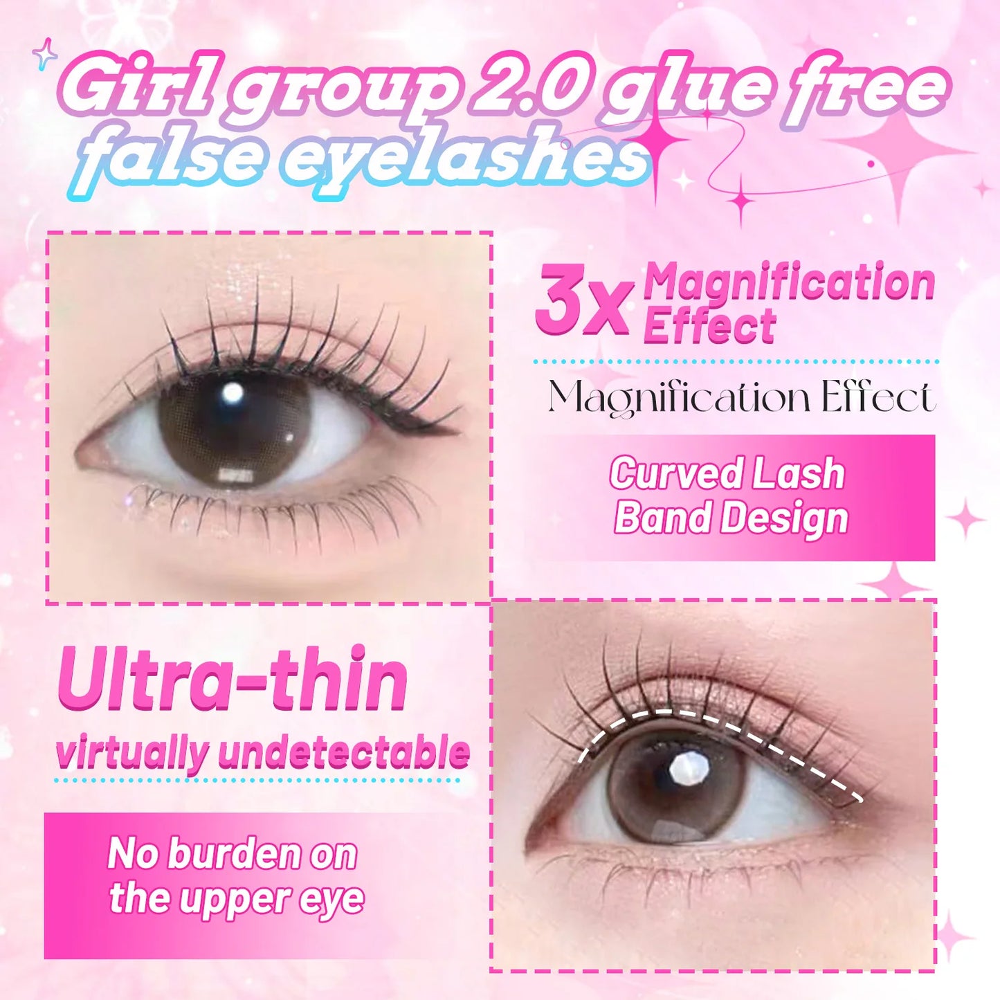 【K-pop 2.0 Style】Self Adhesive False Eyelashes - No Glue Needed Easy to Wear in Seconds Trendy for Daily/Party Eye Makeup