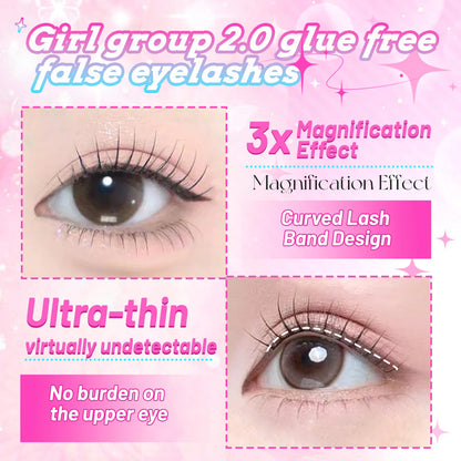 【K-pop 2.0 Style】Self Adhesive False Eyelashes - No Glue Needed Easy to Wear in Seconds Trendy for Daily/Party Eye Makeup