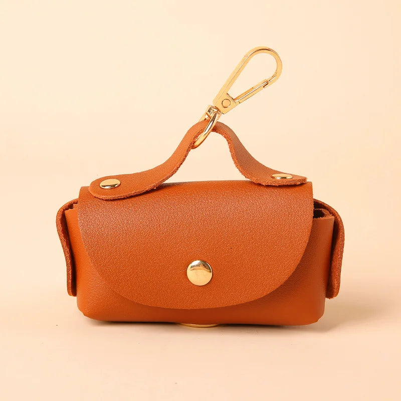 Portable Dog Waste Bag Dispenser With Leather Clip - Durable Polyester