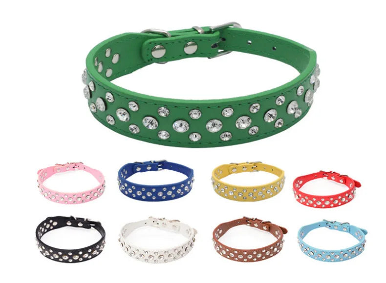 Pet collars for small dogs, pet collars, rhinestone PU collars for cats and dogs, adjustable to prevent pets from being lost