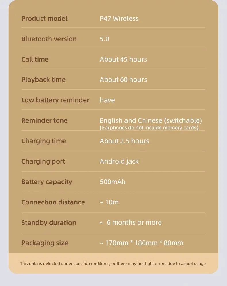 P47 Wireless bluetooth headphone With Mic Headsets Stereo Sound Earphones Sports Gaming Headphones Supports PC Smartphone