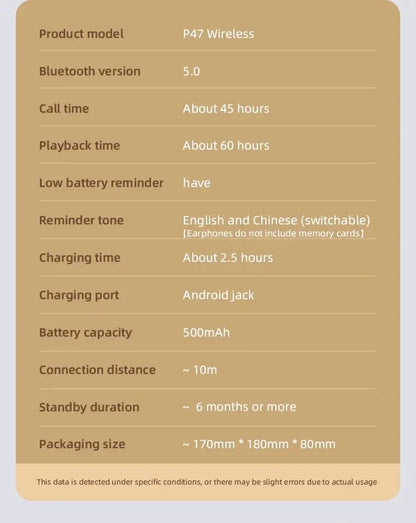 P47 Wireless bluetooth headphone With Mic Headsets Stereo Sound Earphones Sports Gaming Headphones Supports PC Smartphone