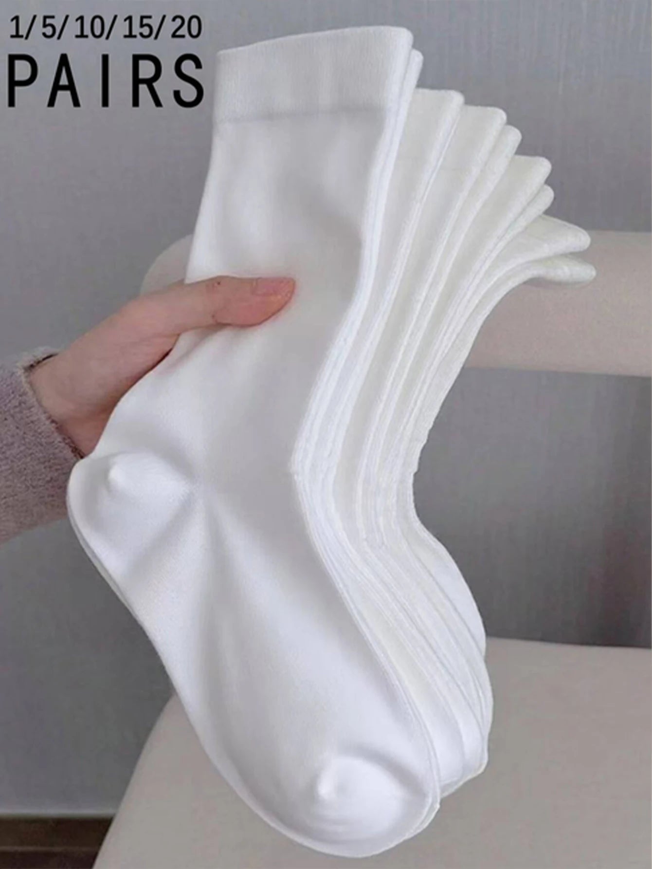 1/5/10/15/20 Pairs of new Korean version Pure white Women's Mid-Calf socks