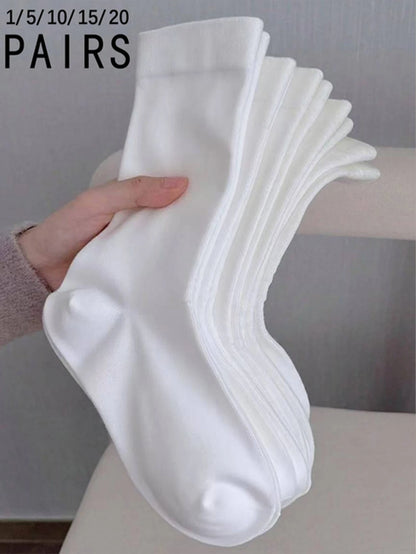 1/5/10/15/20 Pairs of new Korean version Pure white Women's Mid-Calf socks