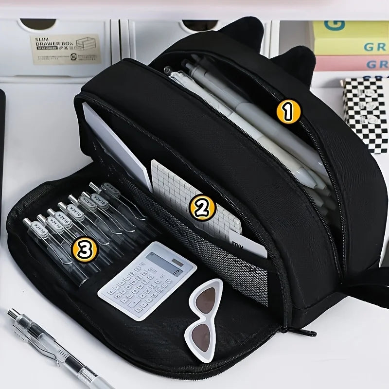 Cute 3D Black Cat Pencil Case-Large Capacity Polyester School Supplies,Cute Cat Lover Gift for Students & Office (Paw Design)