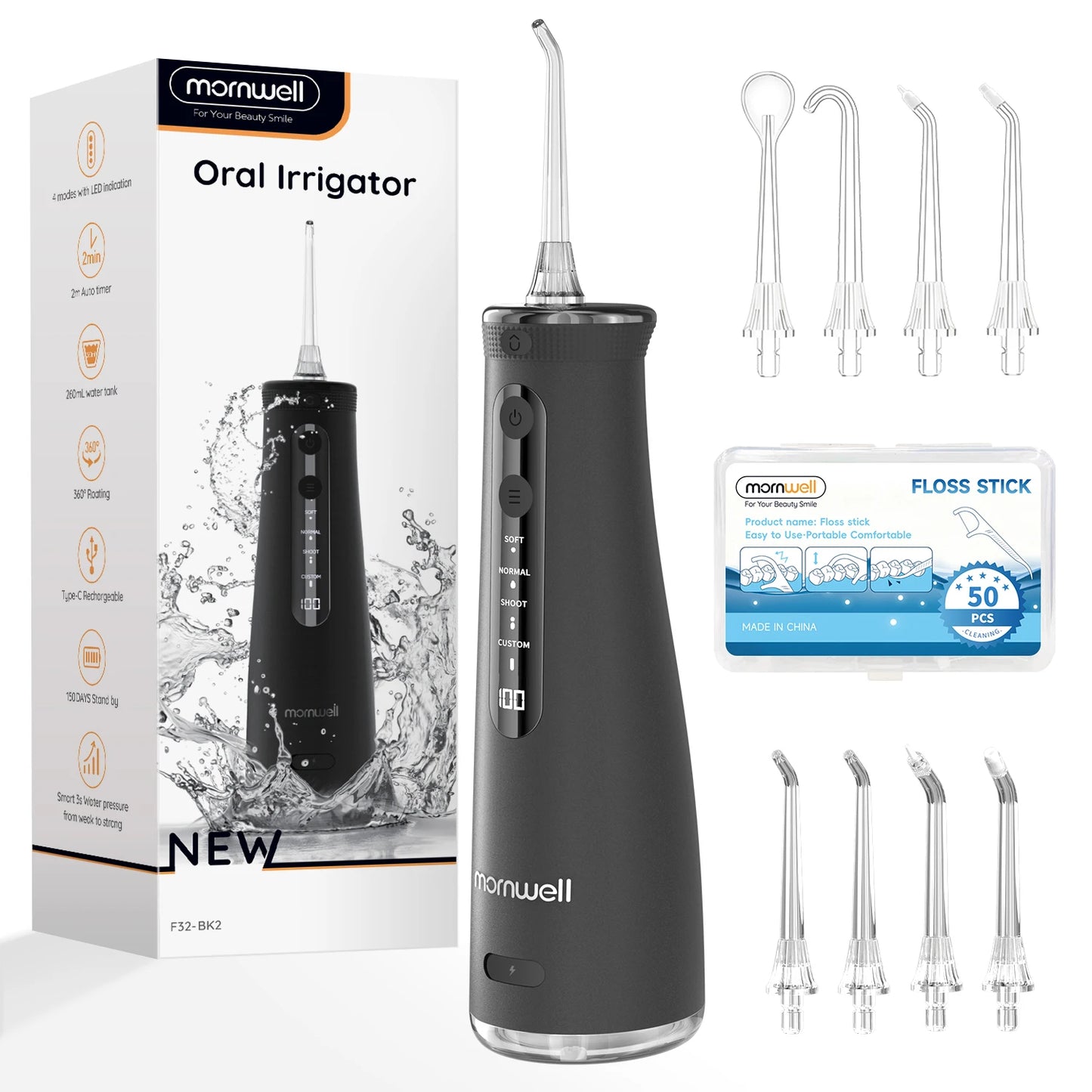 Mornwell 5032 Water Floss Sonic Water Flosser 270ML Tank Oral Teeth Whitening Home Appliance Teeth Cleaner Oral Water Jet