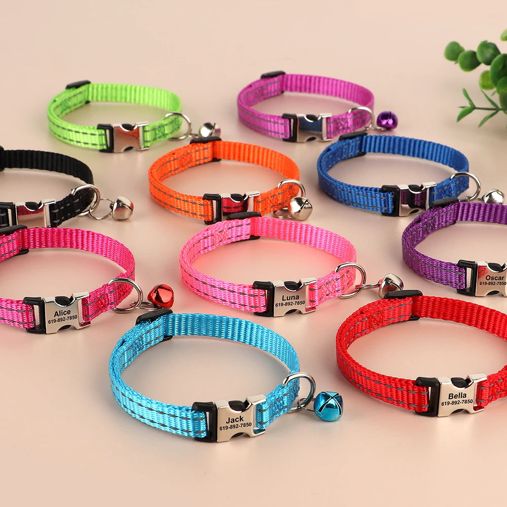 Personalized Printed Cat Collar Adjustable Kitten Puppy Collars With Free Engraved ID Nameplate Bell Anti-lost Cats Collars