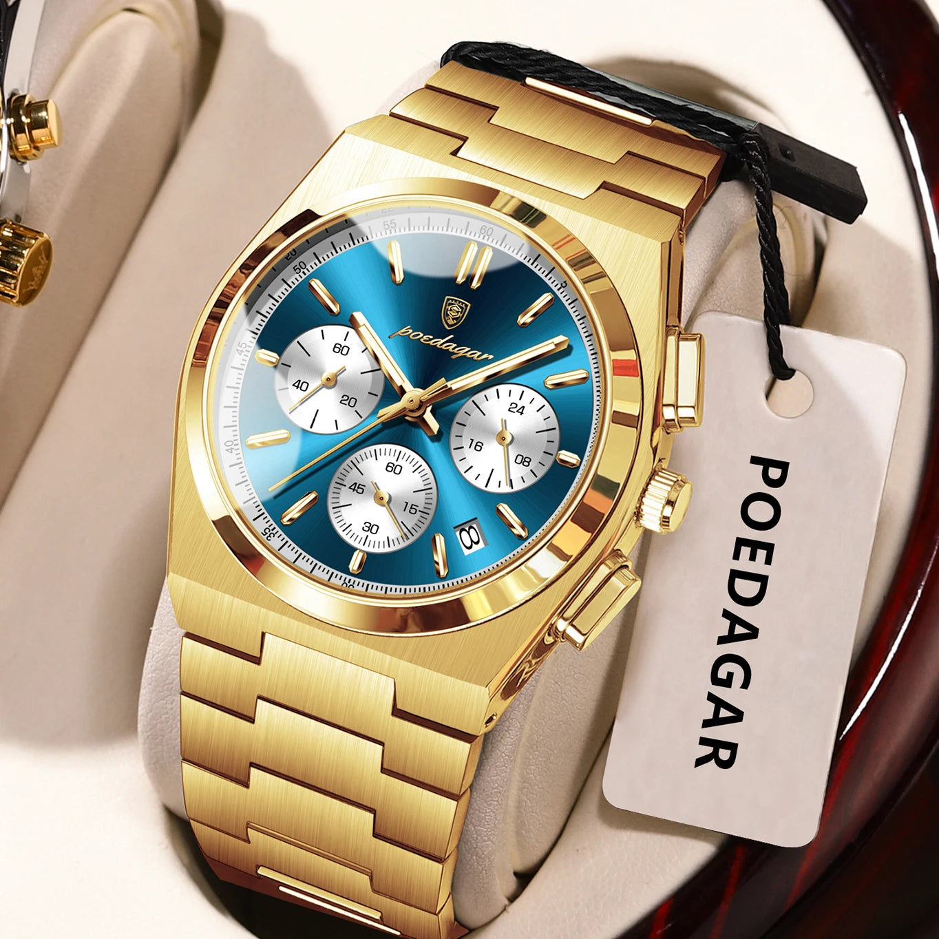 POEDAGAR Fashion Man Watches Chronograph Date Stainless Steel Casual Men Wristwatch Waterproof Luminous Men's Quartz Watch Reloj