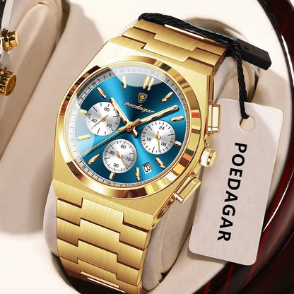 POEDAGAR Fashion Man Watches Chronograph Date Stainless Steel Casual Men Wristwatch Waterproof Luminous Men's Quartz Watch Reloj