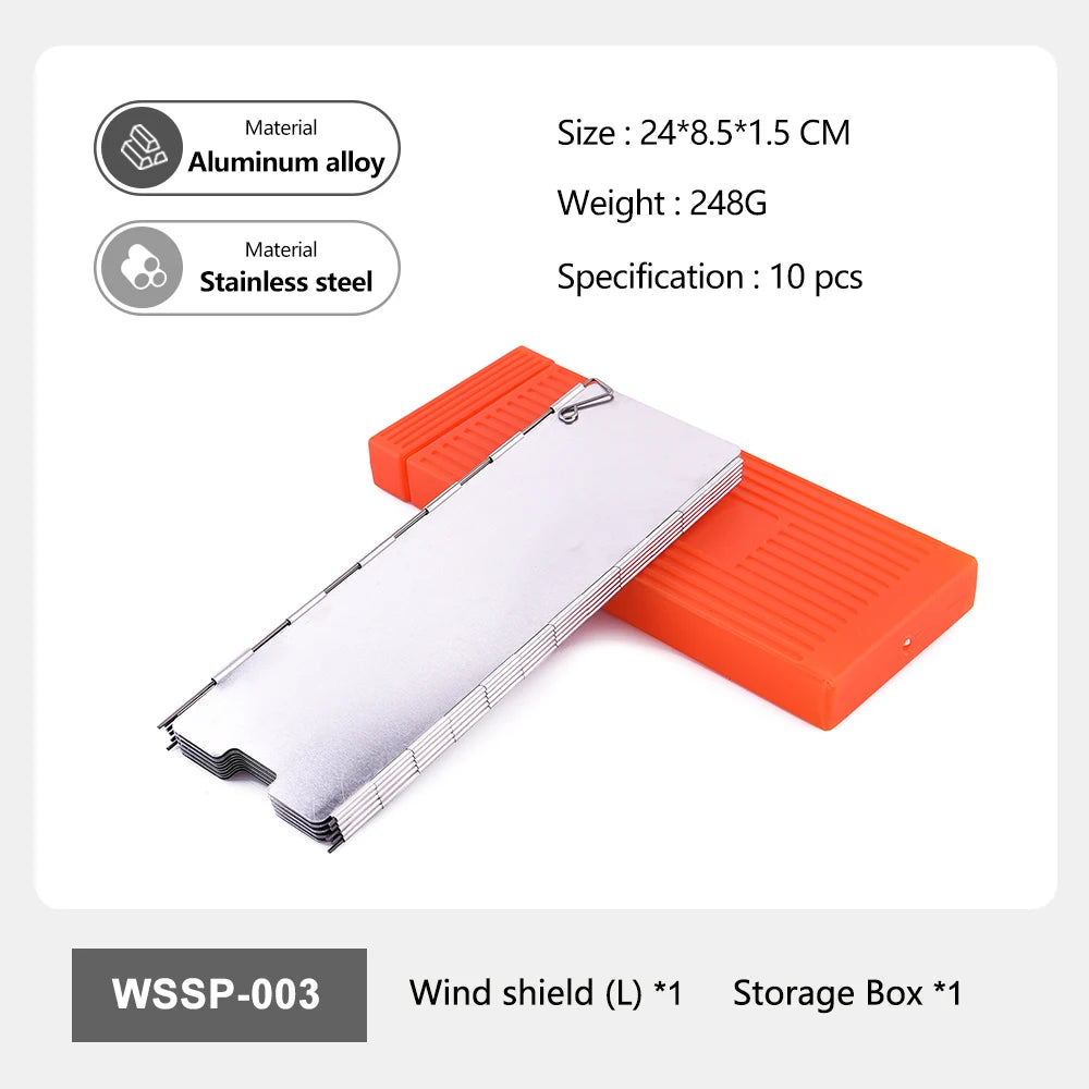 Widesea Portable Camping Wind Shield Aluminum Alloy Stainless Steel 9pcs Windproof Stove Screen with Storage Box for Outdoor Coo