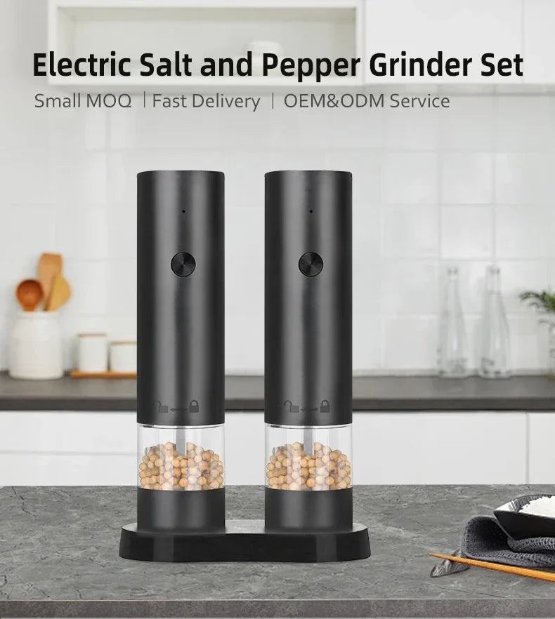 USB Rechargeable Electric Salt and Pepper Grinder Adjustable Coarseness Large Capacity Auto Spices Grinders Kitchen Cooking Tool