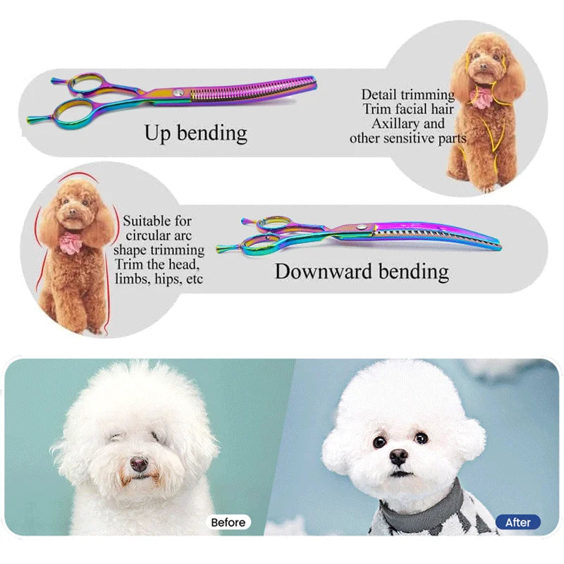 Colorful dog curved thinning shears 7.0 inch professional dog grooming scissors pet curved thinning shears