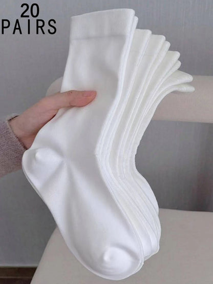 1/5/10/15/20 Pairs of new Korean version Pure white Women's Mid-Calf socks