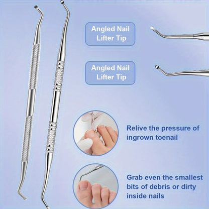 Stainless Steel Nail Care Set: Precise Stratum Corneum Remover and Calluses Trimmer - Including Nail Files and Cleaning Agents