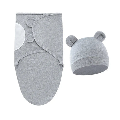 Baby Blanket Hat Set Cartoon Printed Cotton Newborn Swaddle Adjustable Infant Blankets Wraps Applicable All Seasons 0-6 Months