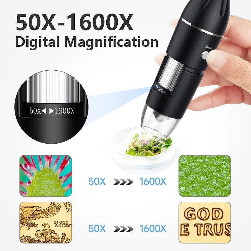 Hayve 1600X USB Microscope 1080P HD Soldering Microscope with 8LEDs Compatible with Android, Mac, Windows (X4)