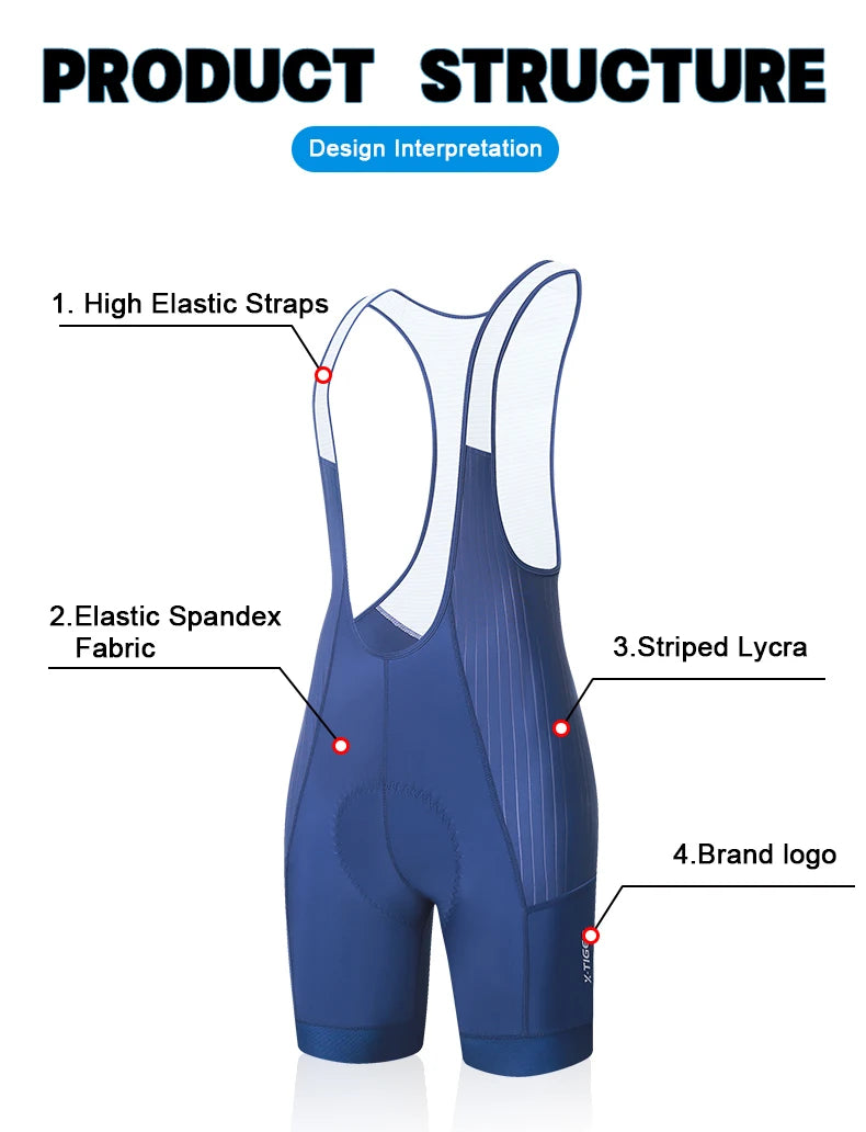 X-TIGER Men's Cycling Shorts Long Distance Riding Bib Shorts Pro Men's Cycling Shorts High Density Foam Cushion 5 CM Leg Gripper