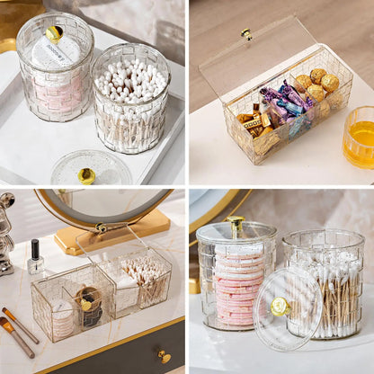 Qtip Holder Dispenser  Clear Bathroom Organizer Jar  Swab/Pad/Ball Holder Container Cosmetics Storage Boxes for Vanity