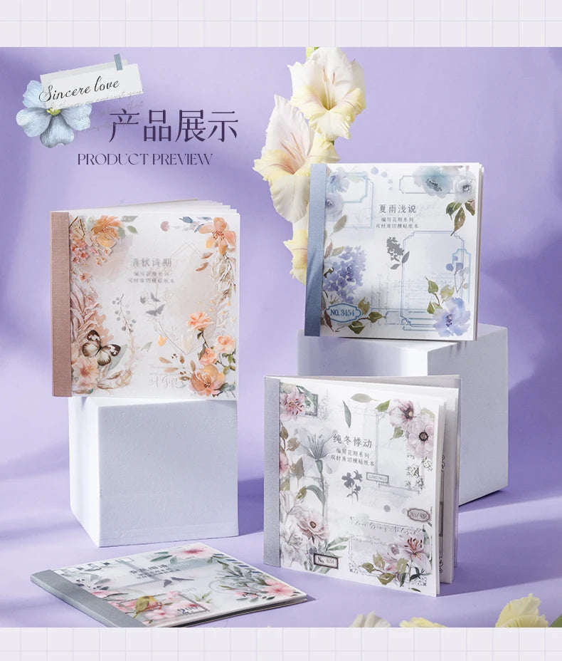 Yoofun 20pcs/lot PET + Washi Paper Aesthetic Flower Stickers Gift Card Journal Scrapbooking Diary Decoration Stationery Labels