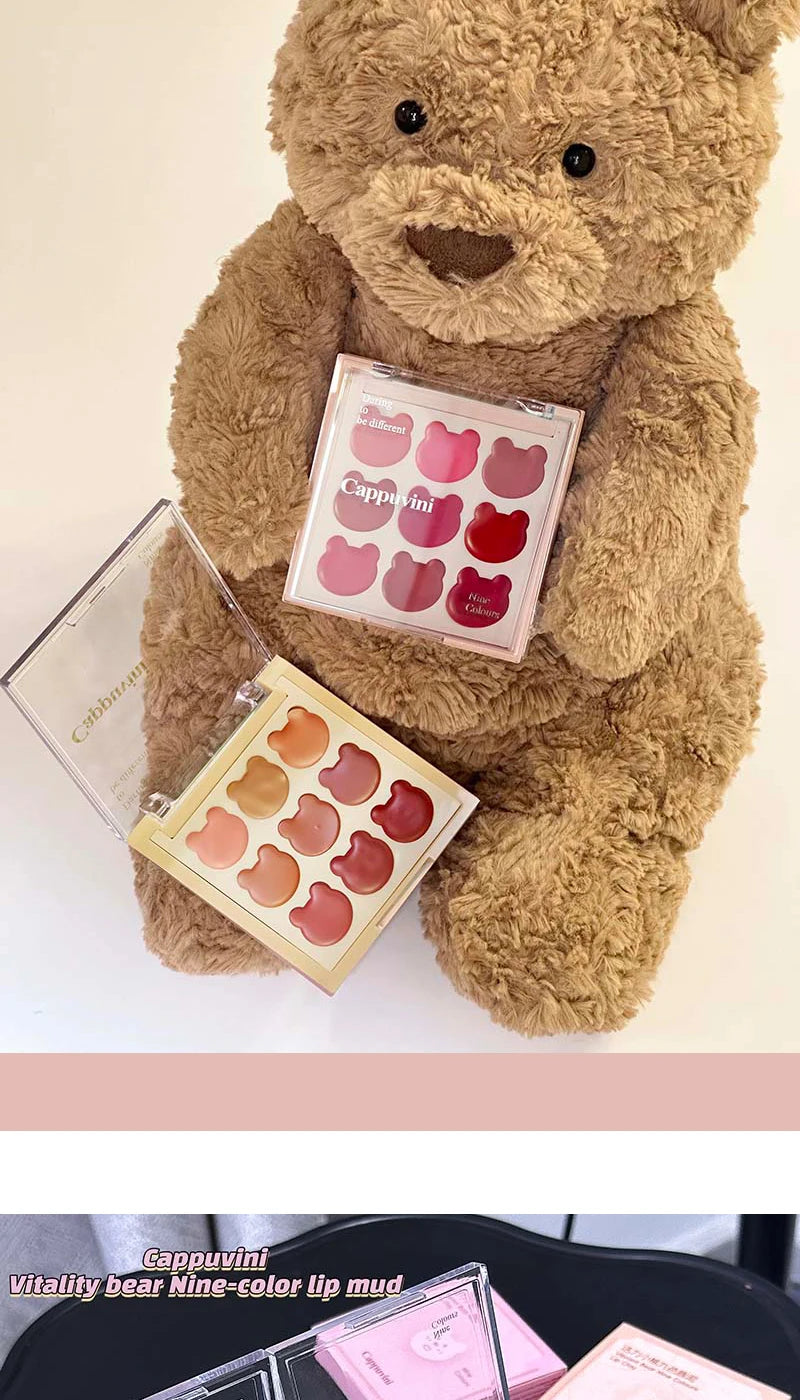 Cappuvini 9 Colors Velvet Lip Mousse - Matte & Natural Finish, Long-Lasting Non-Drying, Cute Bear Design for Youthful Look,