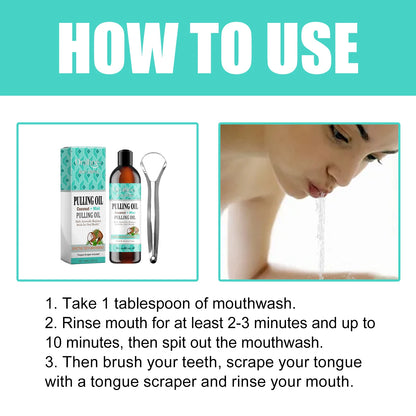 Coconut Mint Pulling Oil Mouthwash Kit With Tongue Scraper Fresh Oral Breath Odor Removal Alcohol-Free Whiten Tool Mouth Care