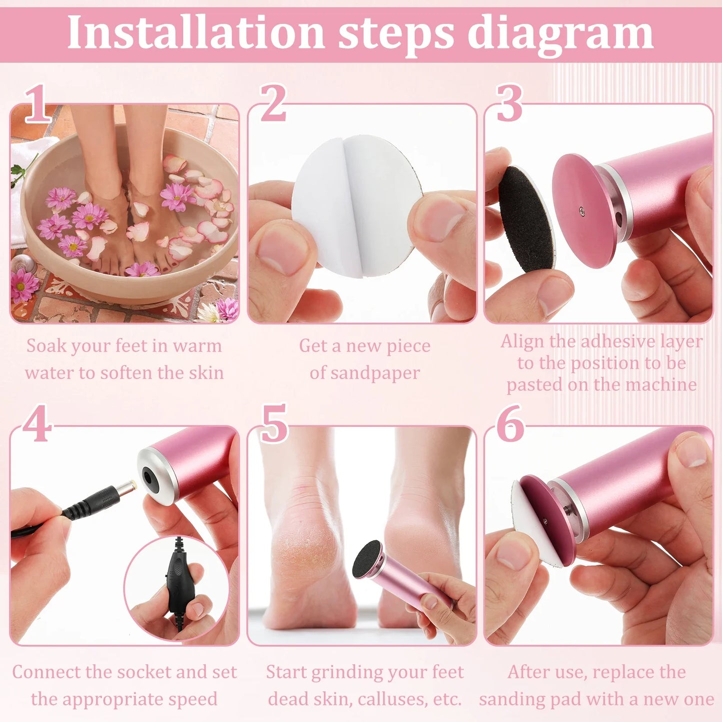 Electric Foot File Adjustable Speed Feet Callus Remover Professional Electric Foot File Callus Remover with 60 Pcs Sandpapers