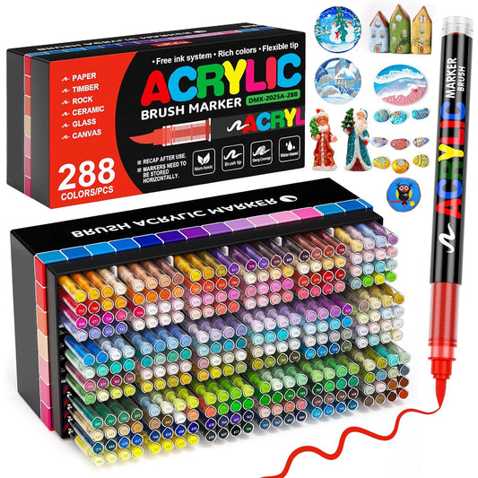 12-366 Colors Acrylic Marker Set Waterproof Acrylic Brush Marker Professional Acrylic Painting Marker DIY Art Supplies